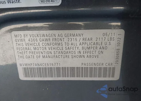 2012 Volkswagen Cc Lux from USA, damaged, VIN WVWHP7AN4CE515771